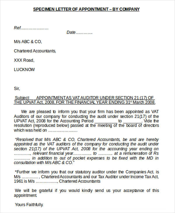 Format of consent letter for appointment of statutory auditor